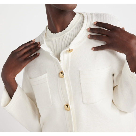 Free Assembly Womens Cardigan Sweater Ivory Size S Midweight Knit Chest Pockets - Picture 5 of 7